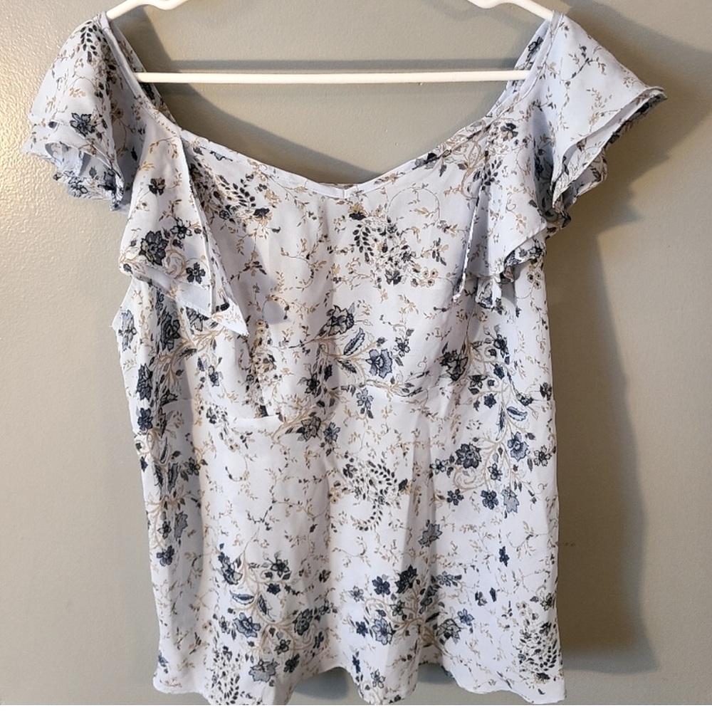 Venezia Blue Floral Ruffle Sleeve Top Size 14/16